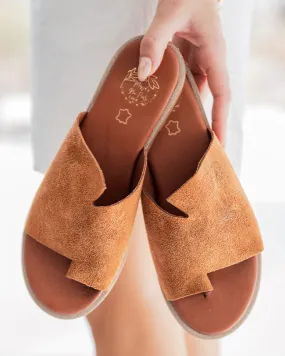 Sandale femme plate en cuir mule camel - MJNP101